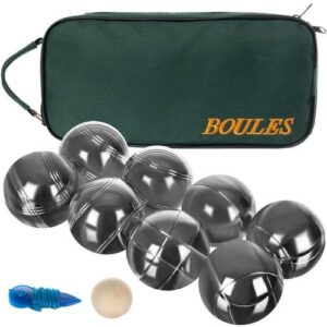 Комплект за петанк, 8 топки, хромирани, дървена топка, калъф за съхранение - Potrebno