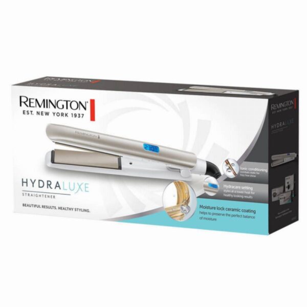 Преса за коса Remington S8901 HYDRAluxe, 230C, Керамика, Йонизираща система, LCD екран, Бял/сребрист - Potrebno
