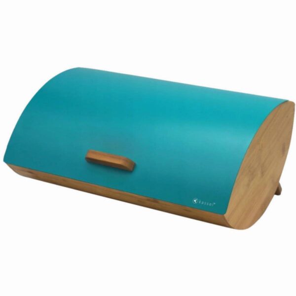 Кутия за хляб Kassel KS 93511, 35 см, Матово покритие, Бамбук и стомана, Тюркоаз - Potrebno