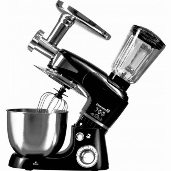 Кухненски робот със стоманена купа Hausberg HB-7605NG, 1000 W, Блендер, Миксер, Месомелачка, Черен - Potrebno