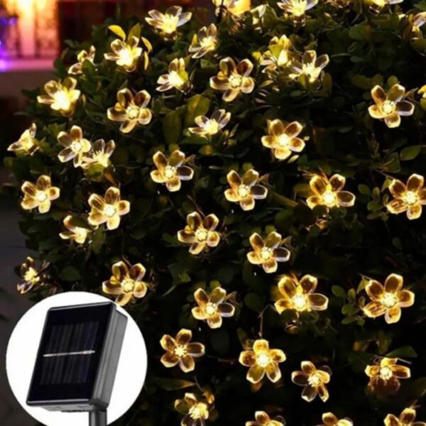 Декоративни соларни лампи цветчета IA034, гирлянд, едноцветни, топла светлина, 40 лампички - Potrebno