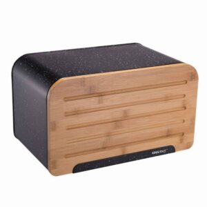Кутия за хляб с дъска за рязане Kinghoff KH 1245, 35 х 21.5 х 21 см, Метал, Черен - Potrebno