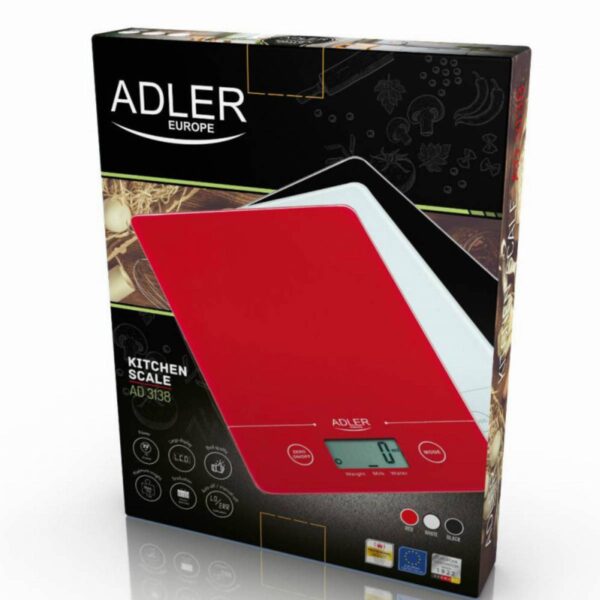 Кухненска везна Adler AD 3138r, 5 кг, LCD екран, ТАРА, Включена батерия, Червен - Potrebno