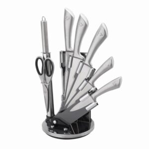 Комплект ножове с точило и ножица Royalty Line RL-KSS600, 8 части, Поставка, Неръждаема стомана - Potrebno