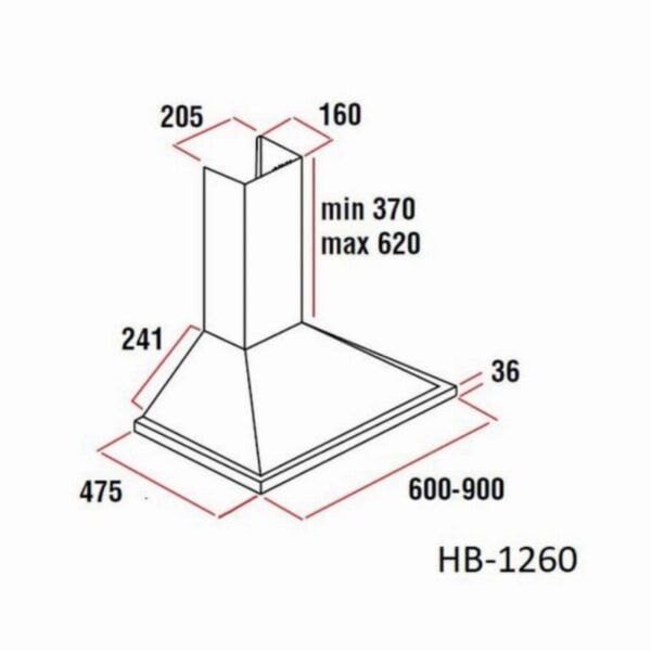 Декоративен абсорбатор вграждане Hausberg HB-1260, 190W, 650м3/ч, 3 скорорти, Алуминиев+ въглероден филтър, Инокс - Potrebno
