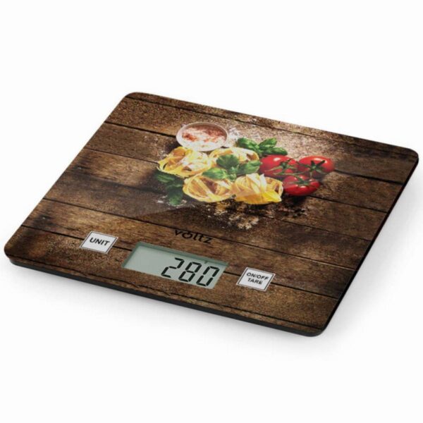 Кухненска везна Voltz V51651D Pasta, 5 кг, Стъкло, 15x15 см, Вкл. батерия, Многоцветна - Potrebno