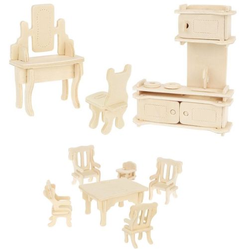 Комплект дървени мебели за кукли, 34 части