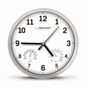 Стенен часовник Esperanza Lyon EHC016W, 25 см, Влагомер, Термометър, Бял - Potrebno
