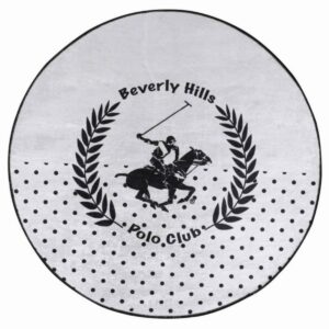 Килим Beverly Hills Polo Club 586BHP1124, 120 см, Кадифе, Полиестер, 1000 г/кв2, Антибактериален, Бял/черен - Potrebno