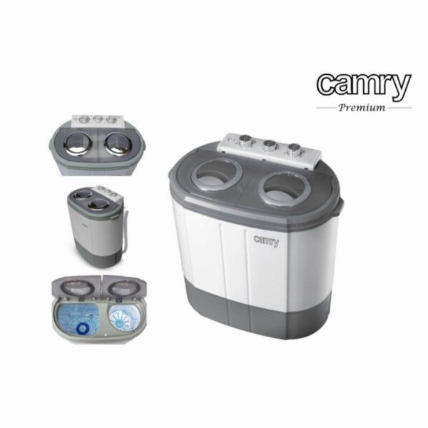 Полуавтоматична пералня Camry CR 8052, 450W, Мощност центрофуга: 630W, Капацитет 3 кг, ECO, Сив/бял - Potrebno