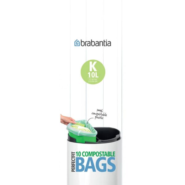 Торба за кош Brabantia PerfectFit Touch размер K, 10L, 10 броя, зелени, биоразградими, ролка - Potrebno