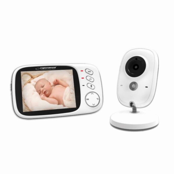 Бебефон с камера Esperanza EHM002, 50 метра, Батерия 20ч, Термометър, Нощно виждане, LCD екран, Бял - Potrebno