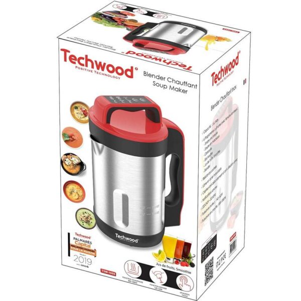 Блендер за супа Techwood TSM-1655, 1000W, 6 програми, 1.6 L, Инокс/червен - Potrebno