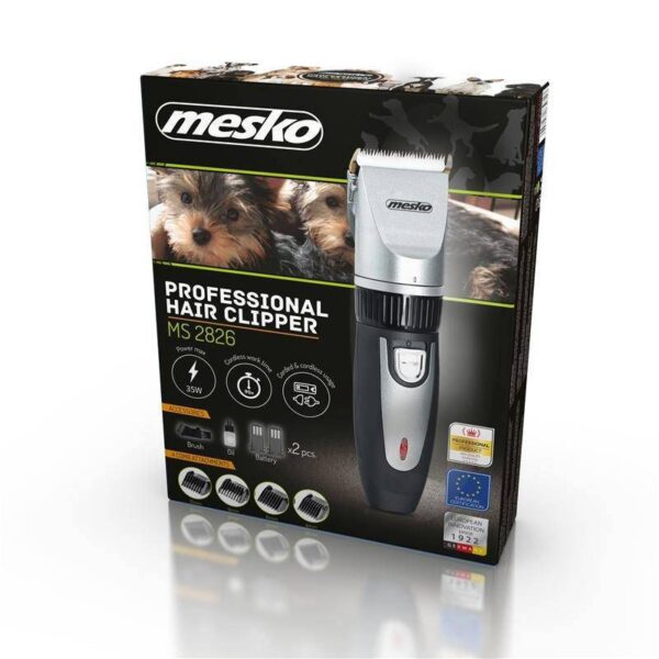 Машинка за подстригване на кучета Mesko MS 2826, 35W, Безжична, Титан с керамично острие, Черен/сребрист - Potrebno