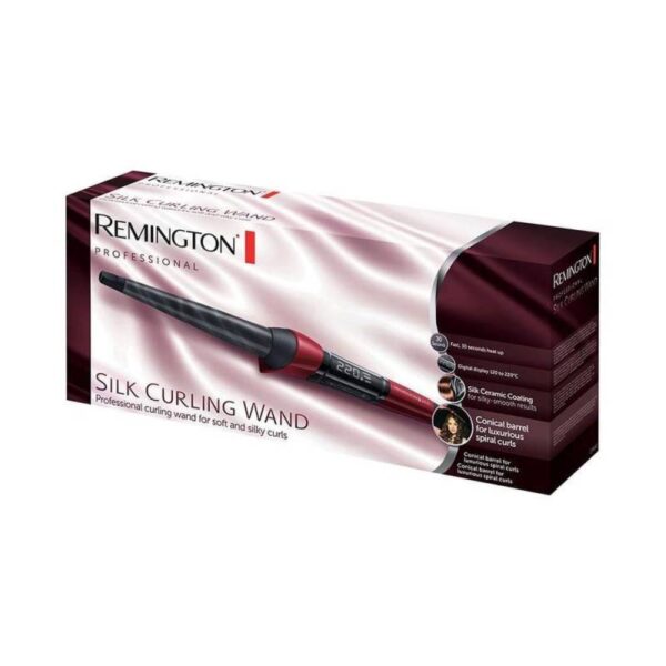 Маша за коса Remington CI96W1 Silk Curling Wand, LCD, 220C, Керамика, Авт. изключване, Червен/черен - Potrebno
