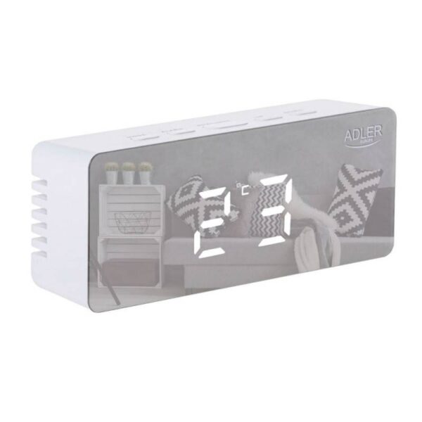 Дигитален часовник с аларма Adler AD 1189 W, Огледален, Стайна температура, LED, Бял - Potrebno