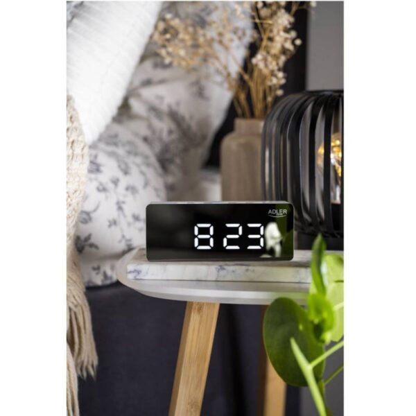 Дигитален часовник с аларма Adler AD 1189 W, Огледален, Стайна температура, LED, Бял - Potrebno
