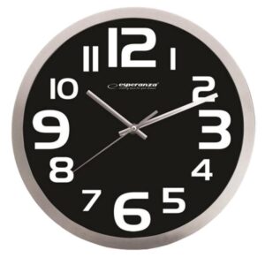 Стенен часовник Esperanza Zurich EHC013K, 25см., Големи цифри, Кварц, Черен - Potrebno