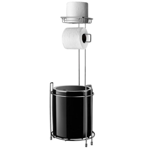 Стойка за тоалетна с кош Metalife AKB-755S, 5 литра, 63х21 см, Тоалетна хартия, Черен/хром - Potrebno