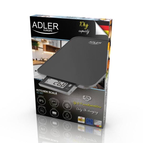 Кухненска везна с USB Adler AD 3167B, 10 кг, IPX5, g, lb:oz, ml, Черен - Potrebno