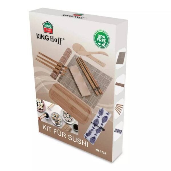 Комплект за суши Kinghoff KH 1704, 11 части, Бамбук 100%, Без BPA, Кафяв - Potrebno