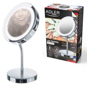 Козметично огледало Adler AD 2159, Диаметър 15 см, LED осветление, Тройно увеличение, Сребрист - Potrebno