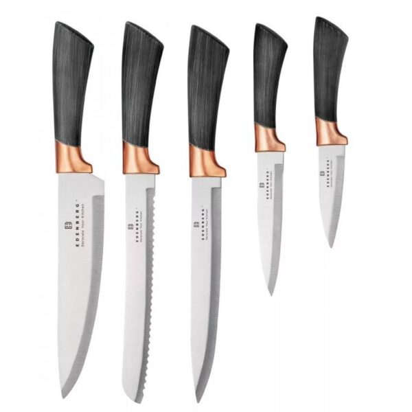 Комплект ножове с поставка Edenberg EB-5112, 6 ч, Неръждаема стомана, Черен/златист - Potrebno