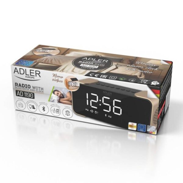 Радиочасовник Adler AD 1190, 2х3W, Аларма, Bluetooth, AUX, USB, CD карта, LCD дисплей, 2600 mAh, Меден/черен - Potrebno