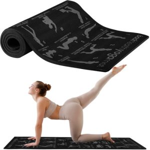 Постелка за йога, упражнения, стречинг Trizand, 28 упражнения приложени, Противоплъзгаща, PVC материал, Черна
