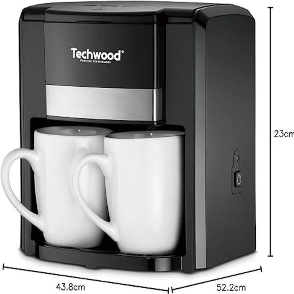 Кафемашина с две чаши Techwood TCA-206, 500W, Перманентен филтър, Черен - Potrebno