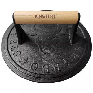 Чугунена преса за месо Kinghoff KH 1760, 22 см, Дървена дръжка, Чугун - Potrebno