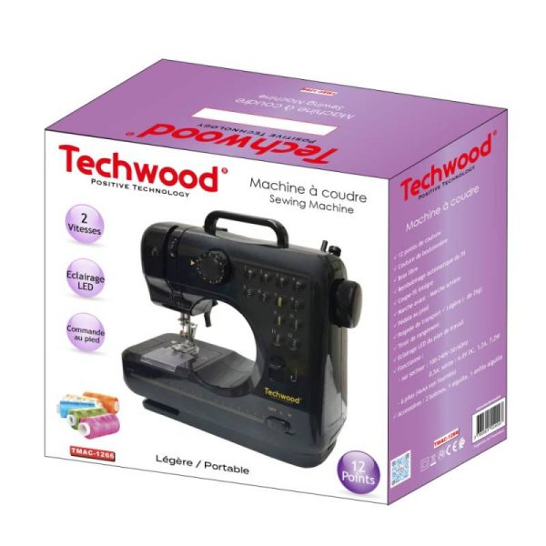 Шевна машина Techwood TMAC-1266, 10 програми, Мрежово зареждане или батерии, LED подсветка, Черен - Potrebno