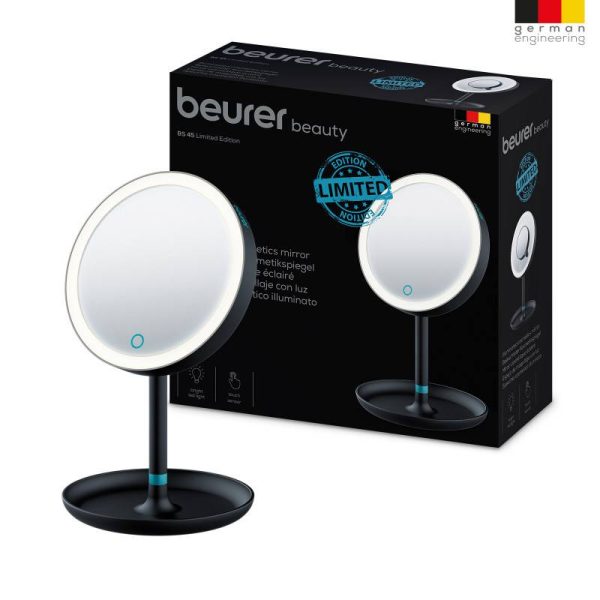 Козметично огледало Beurer BS 45, 17.5 см, LED светлина, Петорно увеличение, Сензор за допир, Функция затъмняване, Черен - Potrebno