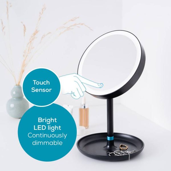 Козметично огледало Beurer BS 45, 17.5 см, LED светлина, Петорно увеличение, Сензор за допир, Функция затъмняване, Черен - Potrebno
