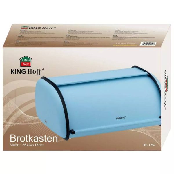 Кутия за хляб Kinghoff KH 1757, 36 см, Лека и здрава конструкция, Светлосин, Стомана - Potrebno
