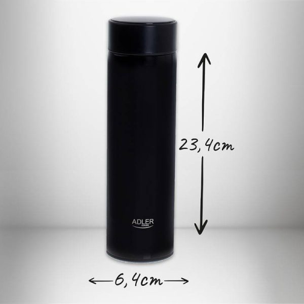 Термос с индикатор за температура Adler AD 4506bk, 473 ml, LED, Без BPA, Черен - Potrebno