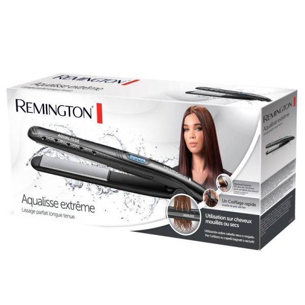Преса за коса Remington S7307, Керамични плочи 110мм, Авто. изключване, Мокра и суха коса, Turbo Boost, Черен - Potrebno