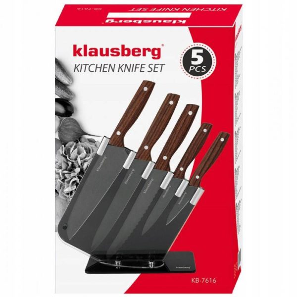 Комплект ножове със стойка Klausberg KB 7616, 6 ч, Неръждаема стомана, Кафяв/сив - Potrebno