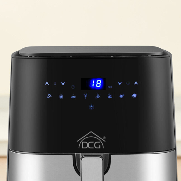 Фритюрник с горещ въздух DCG FR3605D, 1450W, 5 литра, Дигитален, Тъч скрийн, Черен/Инокс