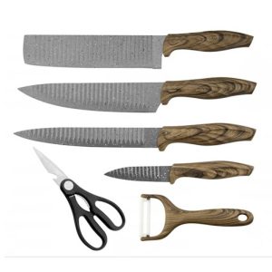 Комплект ножове HausRoland HR001-1, 6 части, Белачка и ножица, Гумена дръжка, Кафяв - Potrebno