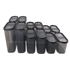 Комплект кутии за съхранение Kosova 964FRM1127, 12 броя, Пластмаса, Черен/прозрачен - Potrebno