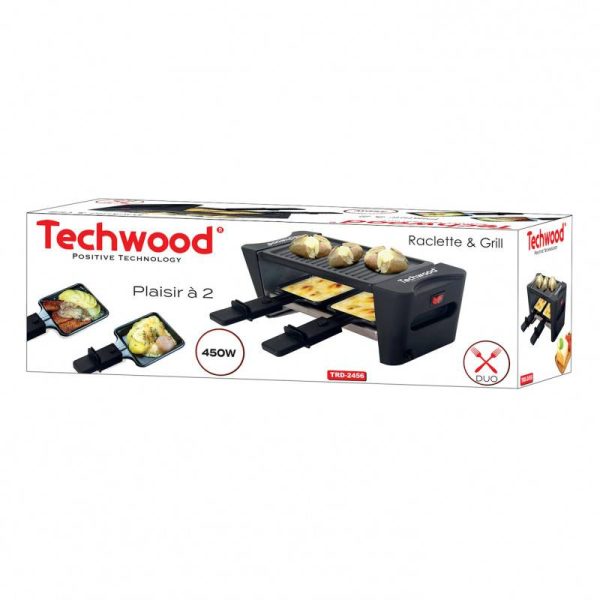 Раклет и грил Techwood TRD-2456, 450W, Незалепващо покритие, Студени дръжки, Термостат, Черен - Potrebno