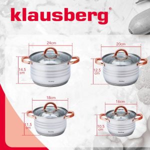 Комплект тенджери Klausberg KB 7699, 8 части, Индукция, Инокс/златист - Potrebno