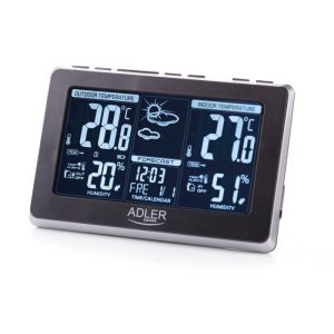 Метеорологична станция Adler AD 1175, Прогноза за времето, Календар, Влагомер, Часовник, LCD екран, Сребрист - Potrebno