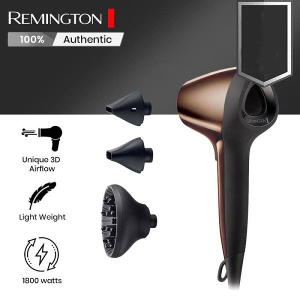 Сешоар Remington AIR3D D7777, 1800W, Йонизация, DC мотор, 3D поток на въздуха, Кафяв - Potrebno