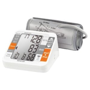 Апарат за измерване на кръвно налягане Sencor SBP690, За бицепс, Индикатор за аритмия, LCD дисплей, Пулс, Памет, Бял